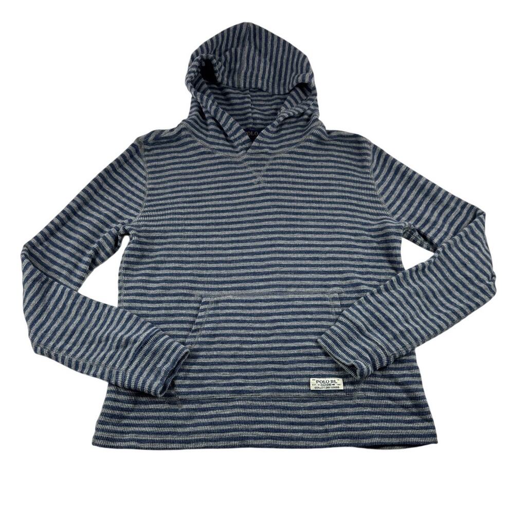 Polo Ralph Lauren Striped Hoodie Boys XL 18-20 Blue Grey Pullover Sweater